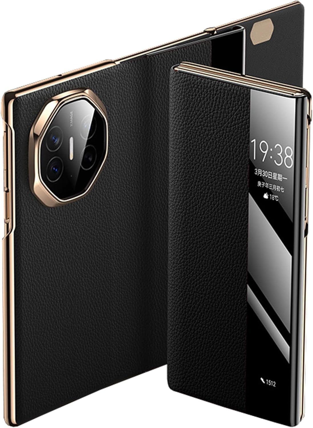 Slim Case for Huawei Mate XT, Luxury Genuine Leather, Smart Flip View Case Business Folio Protection Phone Cover Bl (MateTX,Gold)