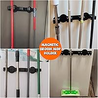 Vista 7 de Soporte magnético para escobas, fuerte soporte magnético para trapeador, 4 estantes para herramientas de limpieza, ganchos magnéticos