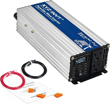 1200W Pure Sine Wave Inverter DC 48V to AC 110V 120V, 2400W Peak Power Inverter with 2 AC Outlets and LED Display for Car, Truck, Solar, Home Off Grid Over 90% Efficiency