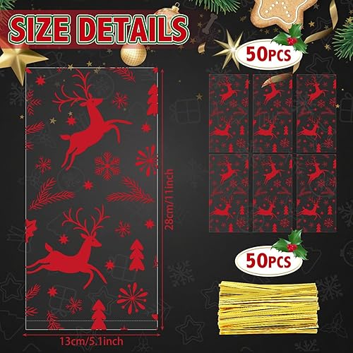 Miniatura 65 de HESTYA 50 bolsas de celofán transparentes de Navidad de 5 x 11 pulgadas, bolsas de almacenamiento con patrón de bloque para dulces para regalos