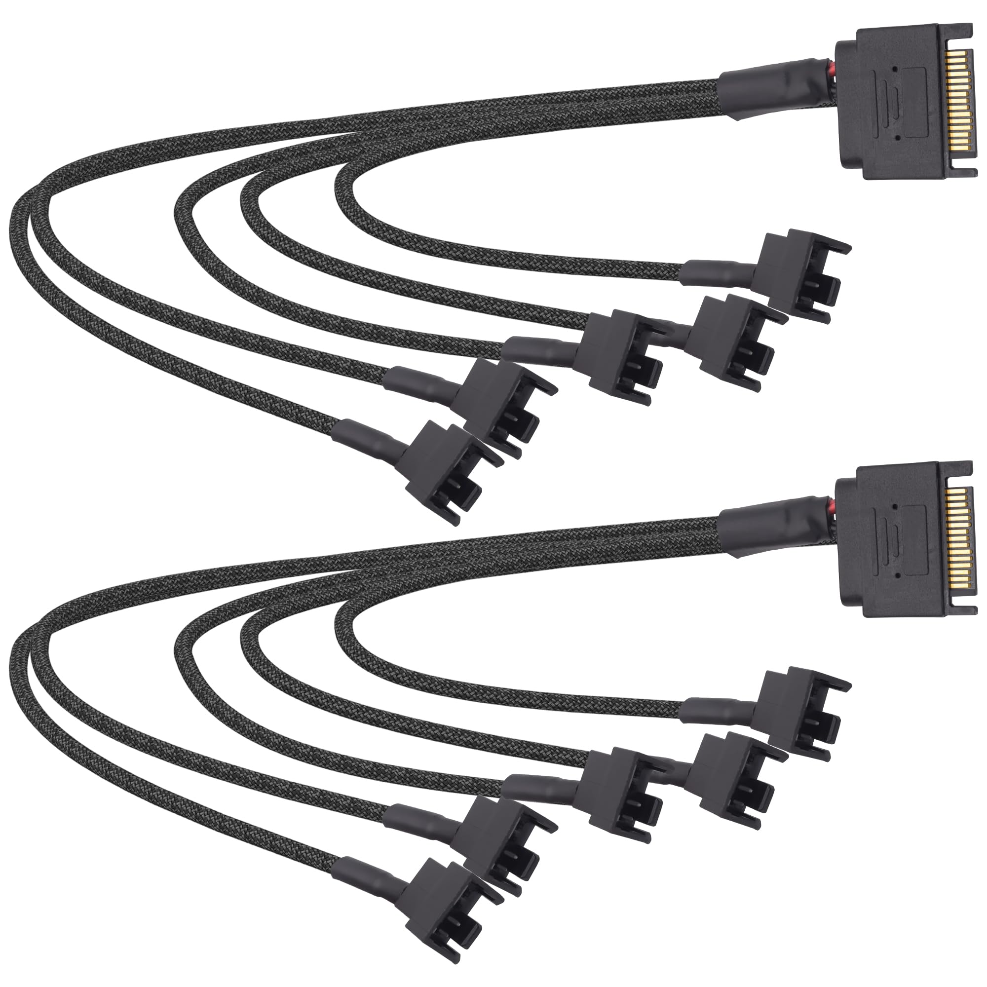 SATA to Fan Splitter Adapter Power Cable 15 Pin SATA to 5 x 3 Pin / 4 Pin 12V PC Case Cooling Fan Splitter Power Supply Cable -27cm - 2pcs