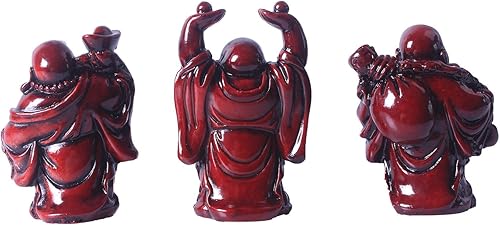 Miniatura 5 de BRABUD - Juego de 6 figuras de resina roja de Buda sonriente de 2.5 pulgadas, buen regalo y colección (rojo grande)