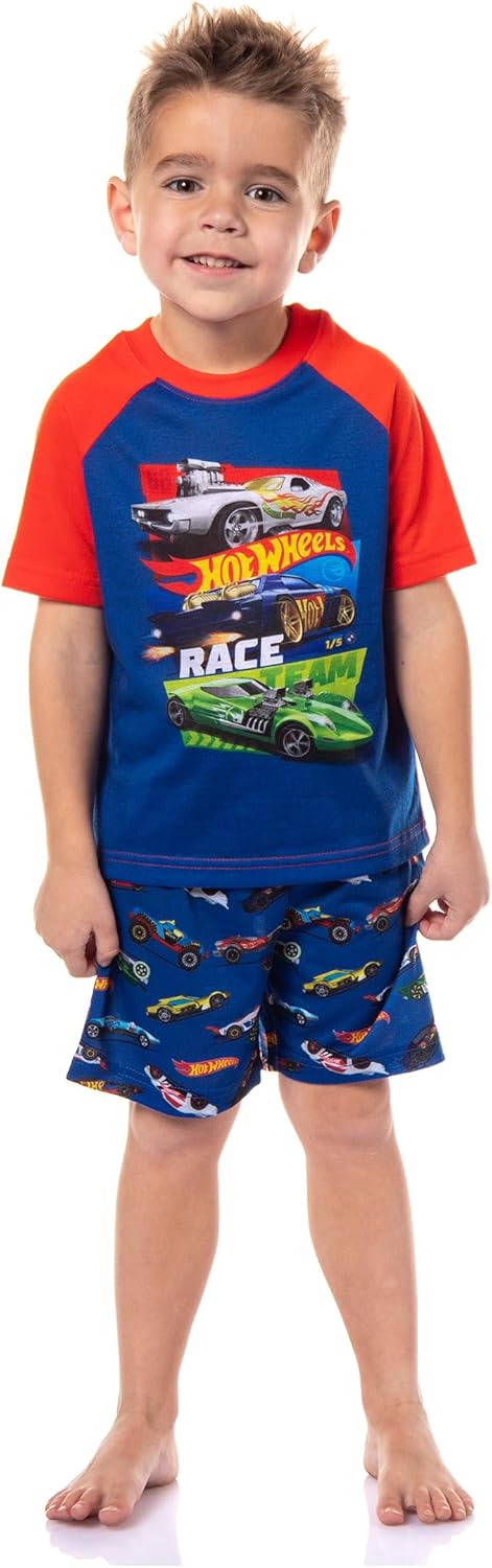 INTIMO Hot Wheels Toddler Boys' Rodger Dodger Cars Team Race Track Sleep Pajama Shirt and Shorts Set