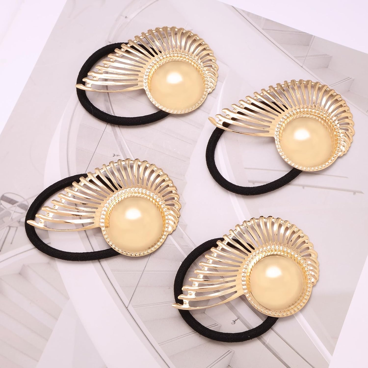 Luxury Ponytail Cuffs, 4PCS Gold Hair Jewelry Set, Metal Hair Rings for Women, Geometric Hair Ties, Fashion Braid Accessories image 5