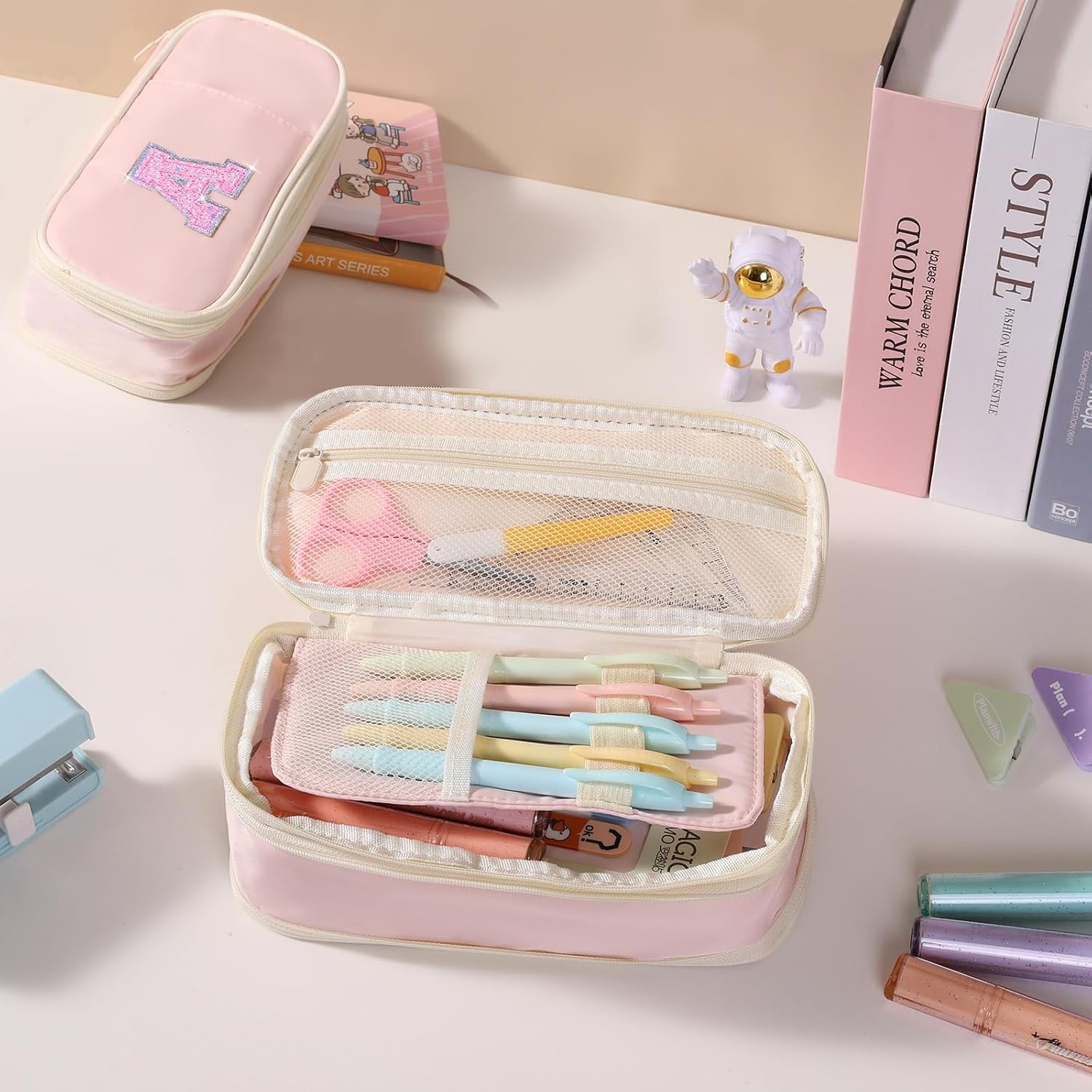 Janhavi Initial Large Capacity Premium Oxford Cute Aesthetic Pencil Case Pouch Bag Special School Supplies Colored Stationery Organizer Gifts for Girls, Women, Adults