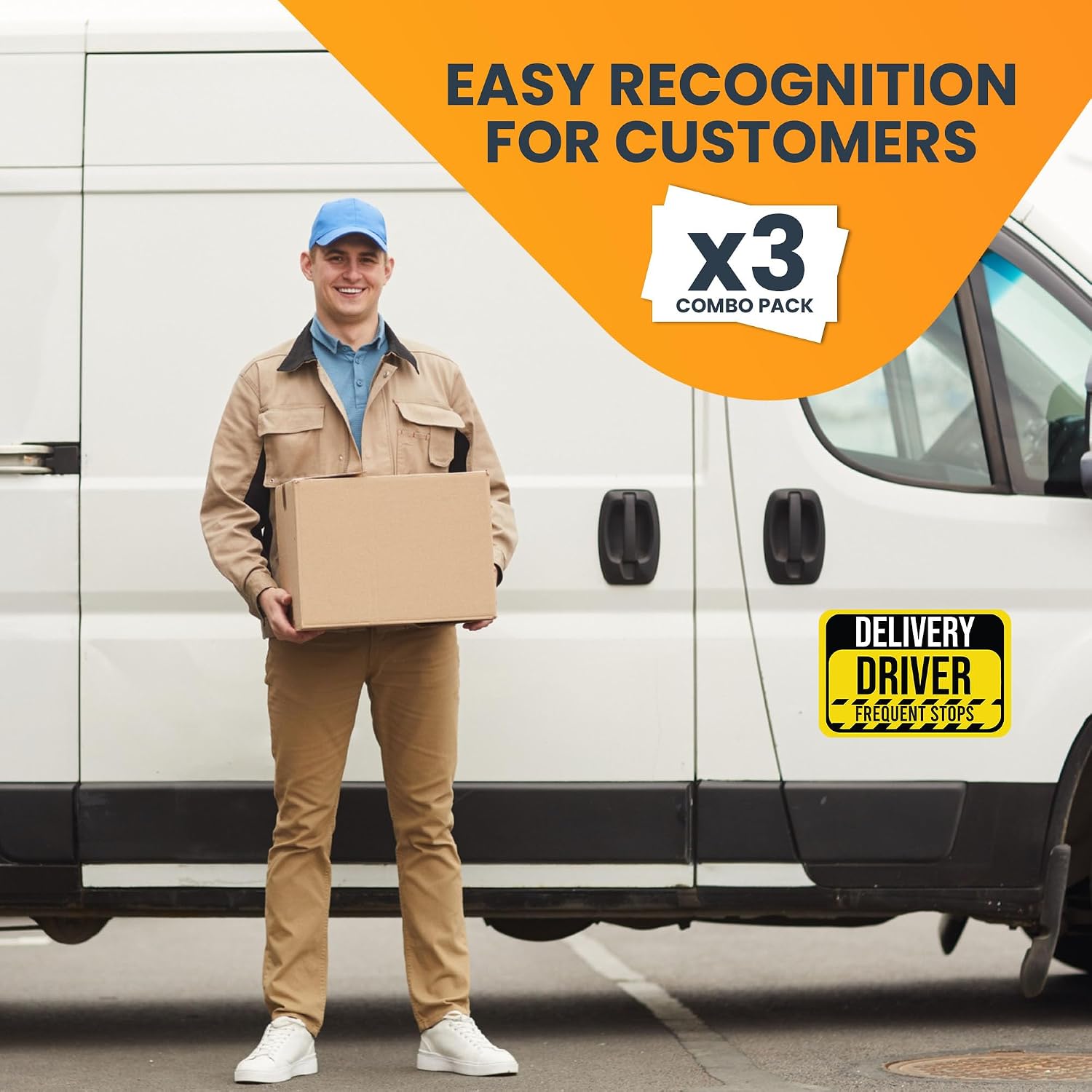Caution Frequent Stops Delivery Driver Car Magnet 3 Pack, Yellow and Black image 3
