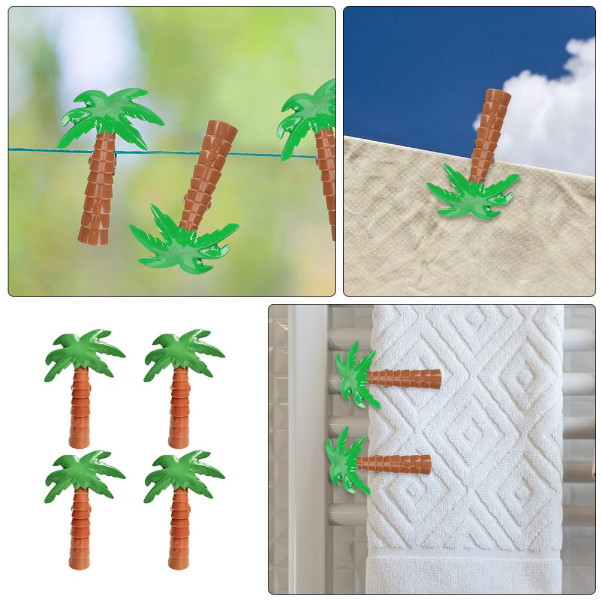 OUNONA 2 Ensembles Pinces Coupe-Vent Serviette De Plage Piscine Pinces À Serviettes De Plein Air Clip Chaise De Plage Cocotier Vêtements Plastique 4 Pièces * 2