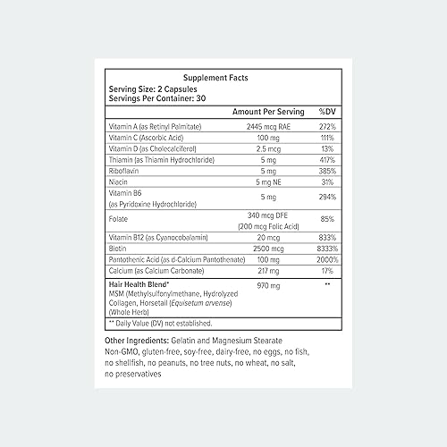 Miniatura 6 de Multivitaminas para el cabello de biotina, 2500 mcg de biotina con colágeno, 60 cápsulas, suministro para 30 días