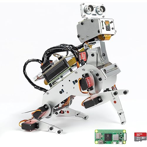 SunFounder AI Robot Kit with Raspberry Pi Zero 2 W+32G TF Card, ChatGPT-4o Enabled with Voice Command & Video Recognition, App Control, FPV, 12 Servos, Gyroscope, Camera, Mic