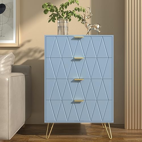 Anbuy Cómoda de 4 cajones, cajón, armario de almacenamiento alto con patas de metal para dormitorio, sala de estar, armario (azul) disponible en Yaxa Colombia