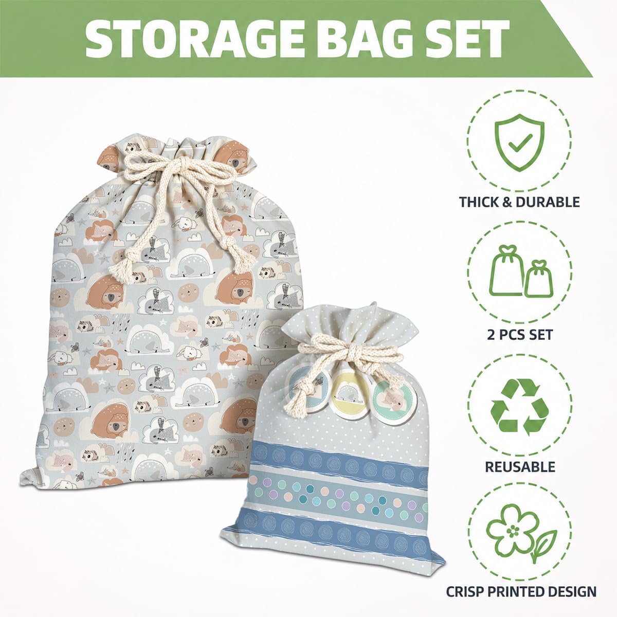 ERJHFGHU 2 Pcs Cute Animal Drawstring Gift Bags, Reusable Storage Bags image 2