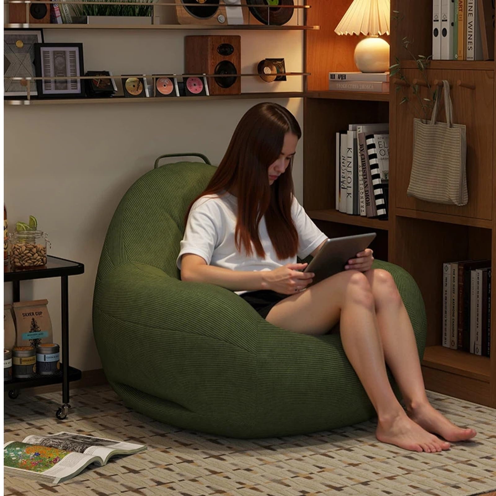 Krzesło z workiem fasolowym na świeżym powietrzu Sofa Balkonowa torba fasolowa Tatami Nest Krzesło Pojedyncza Leniwa Mała Sypialnia(Biały)