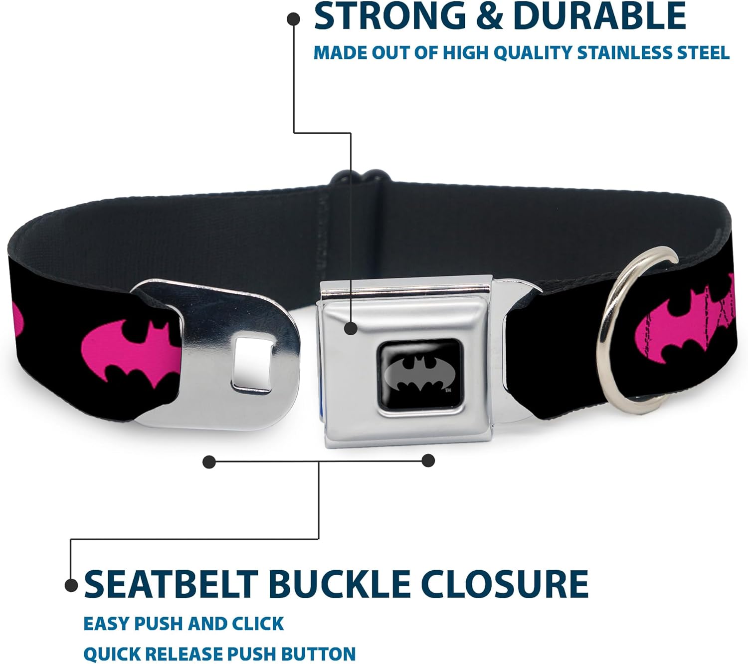 Buckle-Down DC-WBM002-L BMA Batman Black/Silver Dog Collar