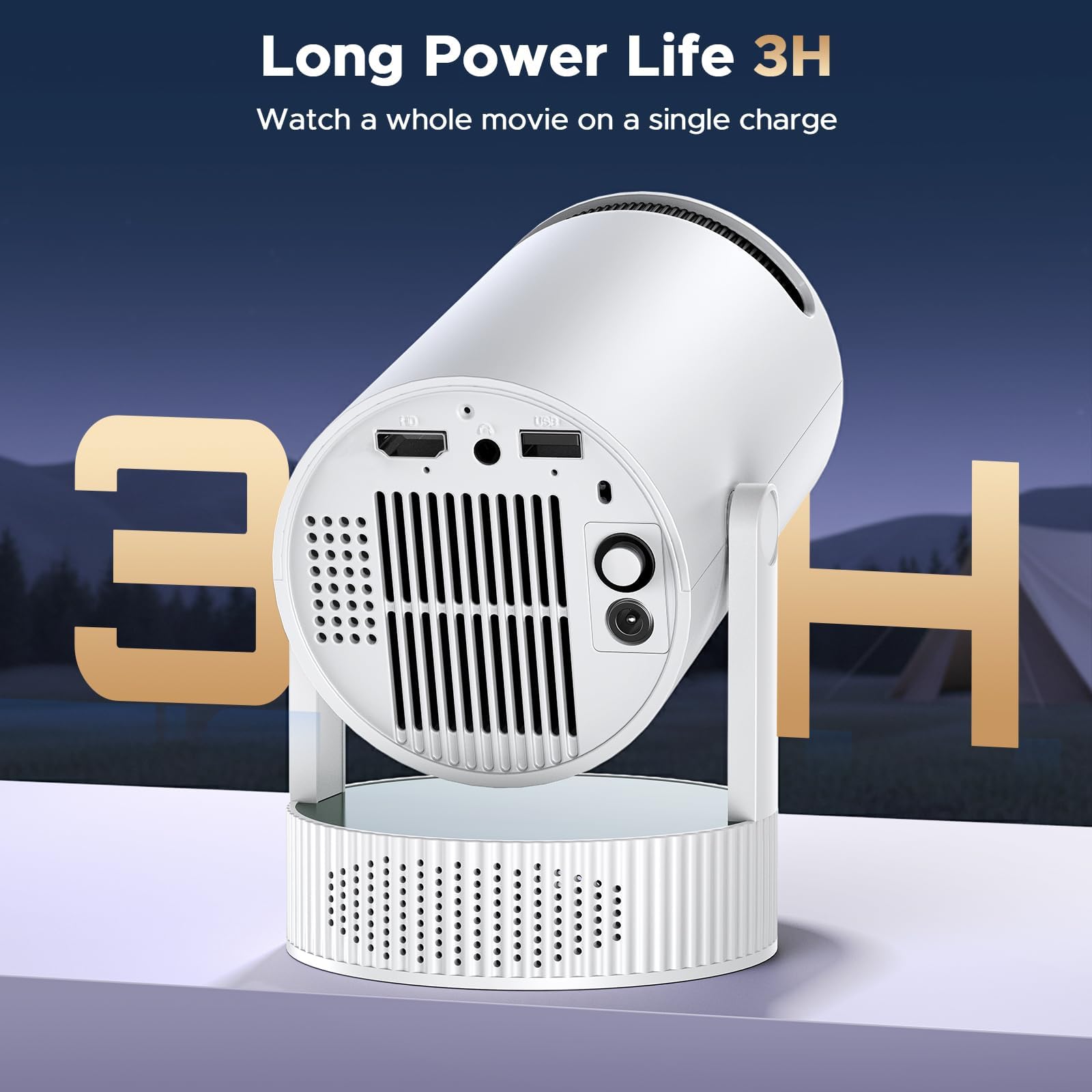 4K Mini Beamer mit Akku, Android 11.0, WiFi 6 Bluetooth 5.2, 220° Rotation, Auto Keystone – Tragbarer Projektor für Heimkino & Outdoor