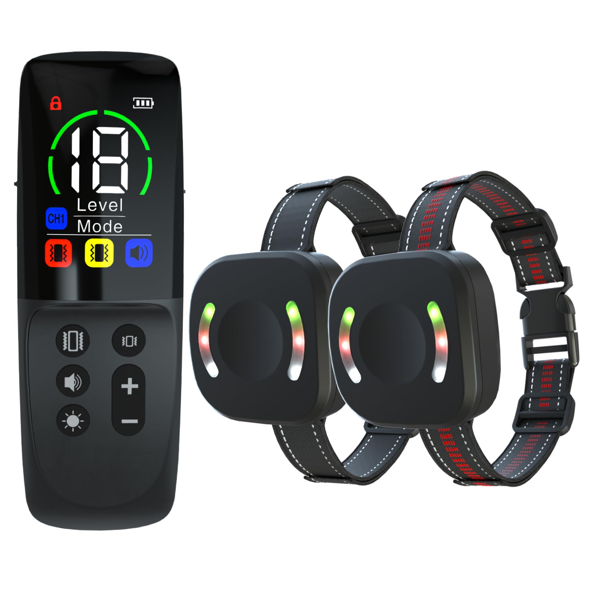 Meloive Collar de Adiestramiento para 2 Perros,Collar Recargable con Rango de Control Manual 3000 Metros,4 Modos de Adiestramiento Efectivos Luz LED/Sonido/Vibración/Fuerte Vibración