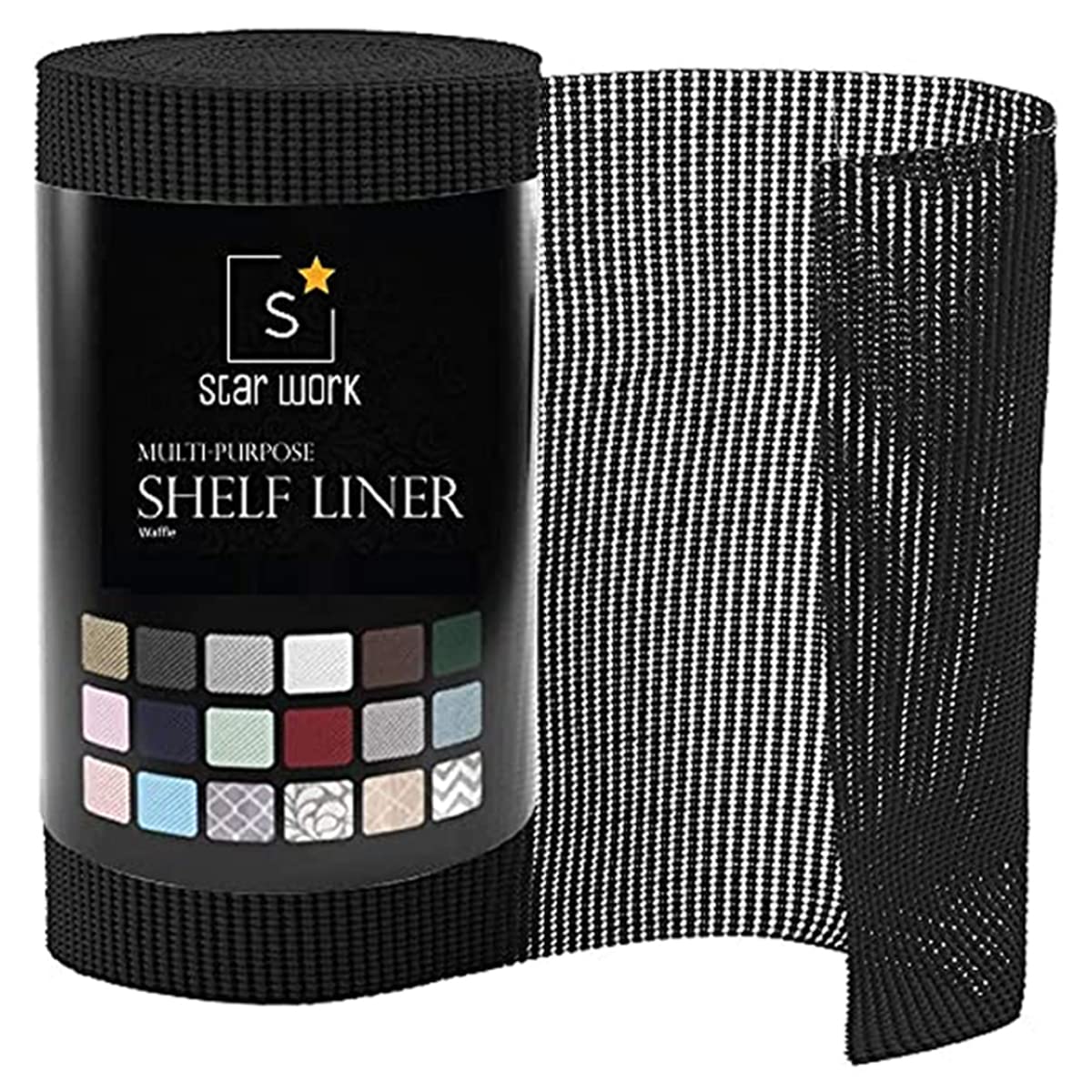 STAR WORK 30X100 Cms Shelf Liners For Kitchen Shelves|Cabinet Cupboard Sheets|Wardrobe Mat Anti-Skid And Slip Drawer Matting Roll Waterproof Slab Cover With Extra Grip (Black, Washable), Anti-Slip Mat