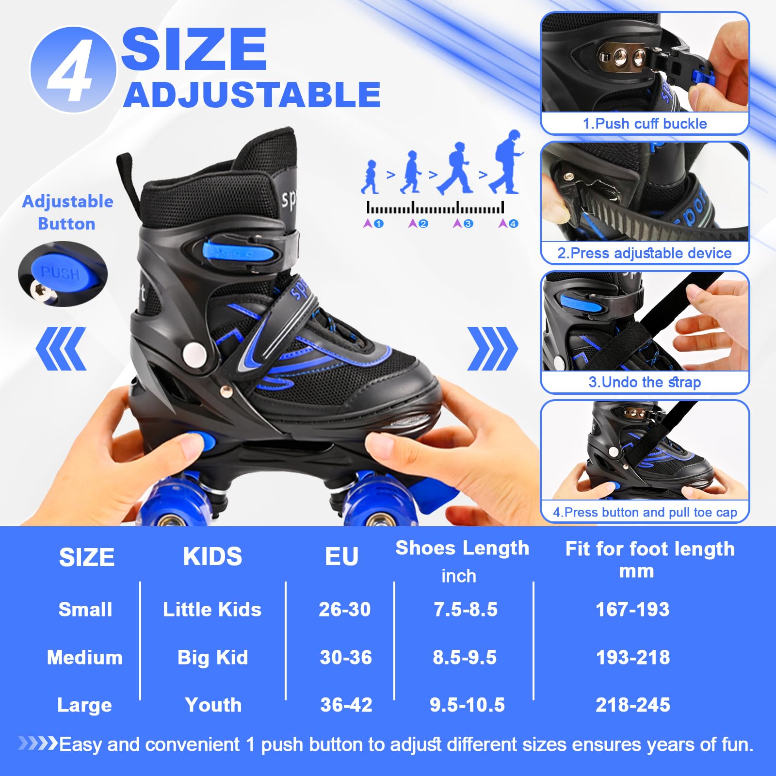 Patines ajustables para niños con ruedas iluminadas