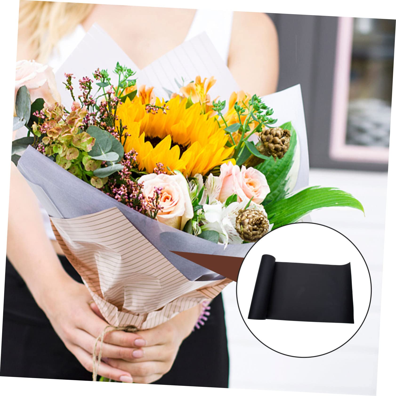 Rouleau de Papier Kraft Noir, Papier D’emballage pour Fleurs, Découpable, Pratique pour Loisirs Créatifs, pour Anniversaire et Saint-valentin