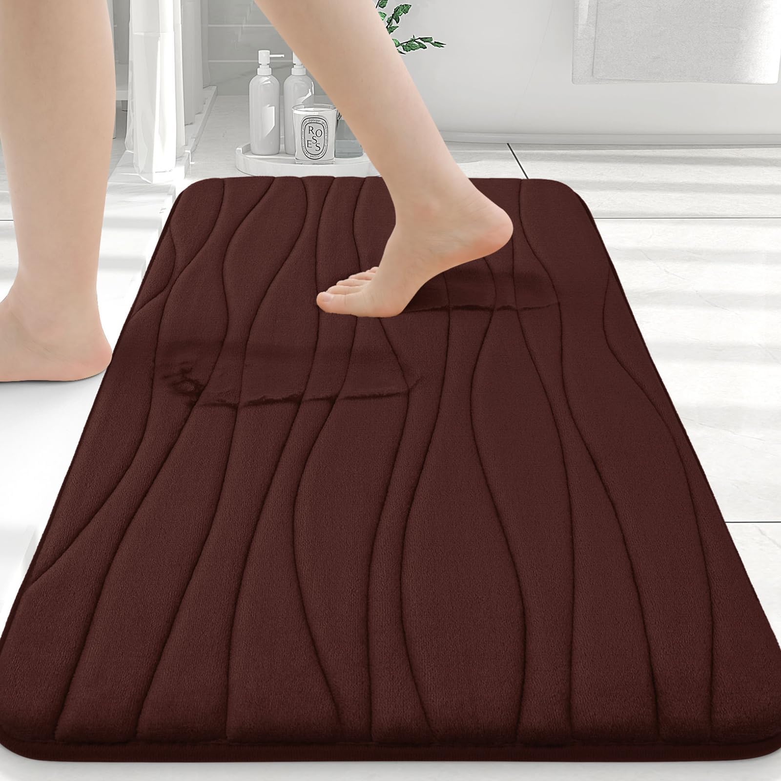 Amazon.com: Flamingo P Memory Foam Bath Mat for Bathroom Soft Velvet ...