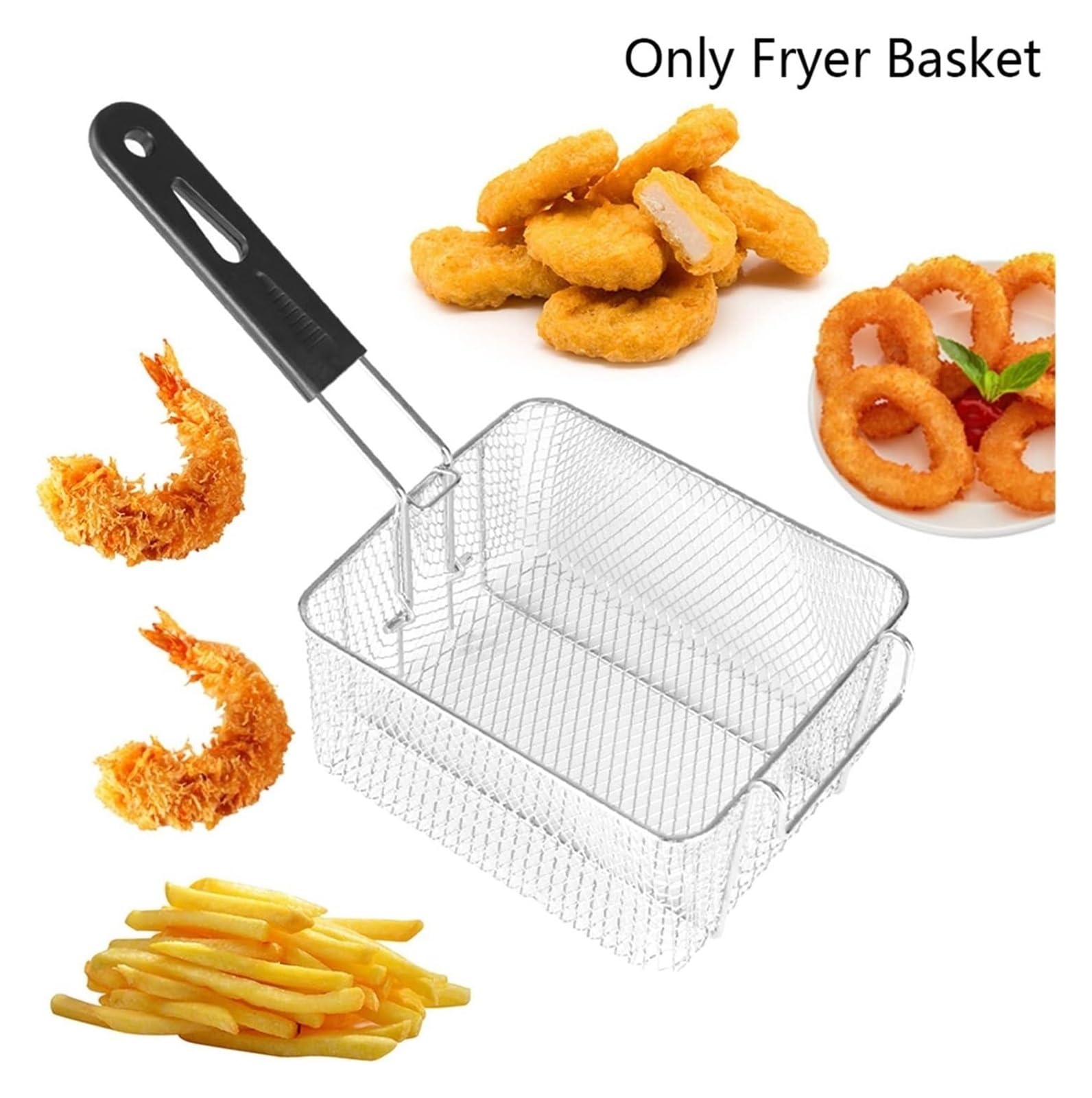 Frittierkorb, Siebkorb aus Edelstahl, langlebiger Frittierkorb for die Küche zu Hause mit Griff, geeignet for gebratenes Hühnchen, Pommes Frites, frittierte Speisen