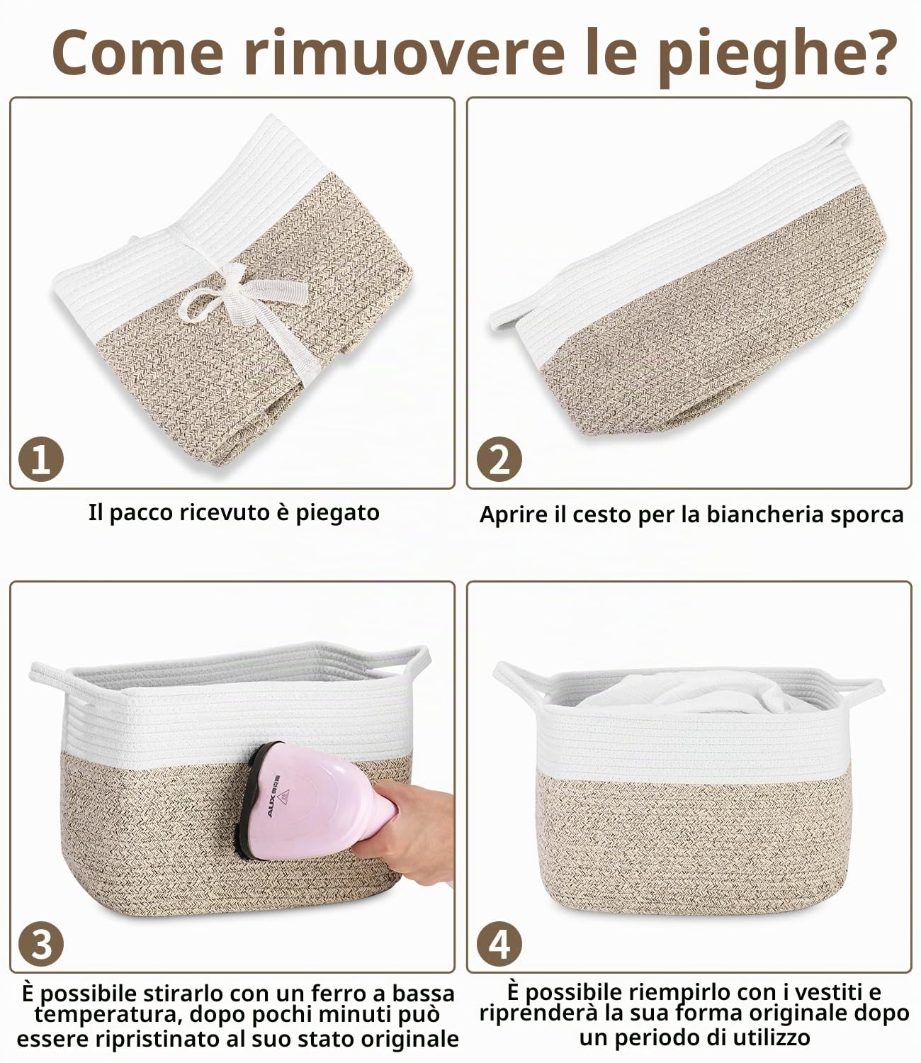 Cestini Intrecciati,Cesto Portabiancheria Extra Large,Ceste Organizer, Cesta Portabiancheria Bambini,33x25x23 CM,con Manici,Decorazione Cestini Stoccaggio per Bagno Cameretta Salotto Ufficio