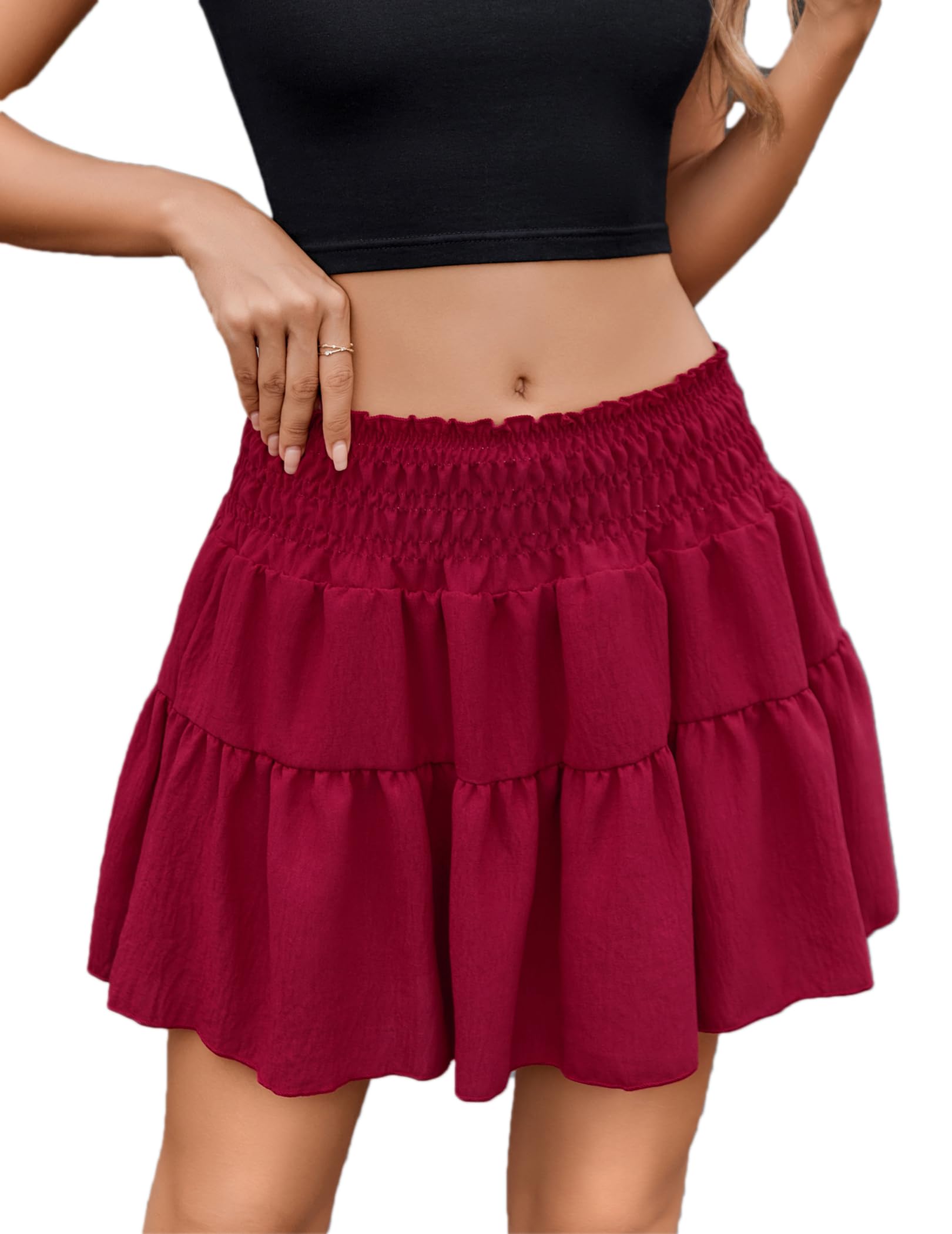 Avidlove Womens Summer Flowy Mini Skirts High Waisted Ruffle Boho Casual Cute Beach Short Skirt