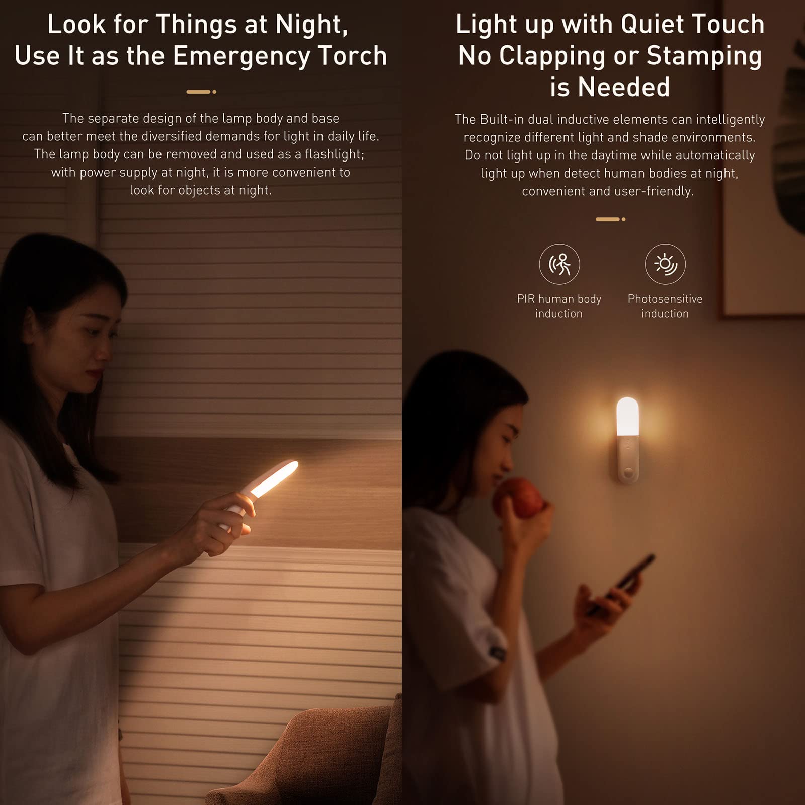 Luce Notturna Magnetica LED, Induzione del Corpo Umano Ricaricabile Tramite USB Luce di Emergenza Risparmio Energetico Sospesa, Lampada Parete Lettura da Comodino Letto da Corridoio,White Light