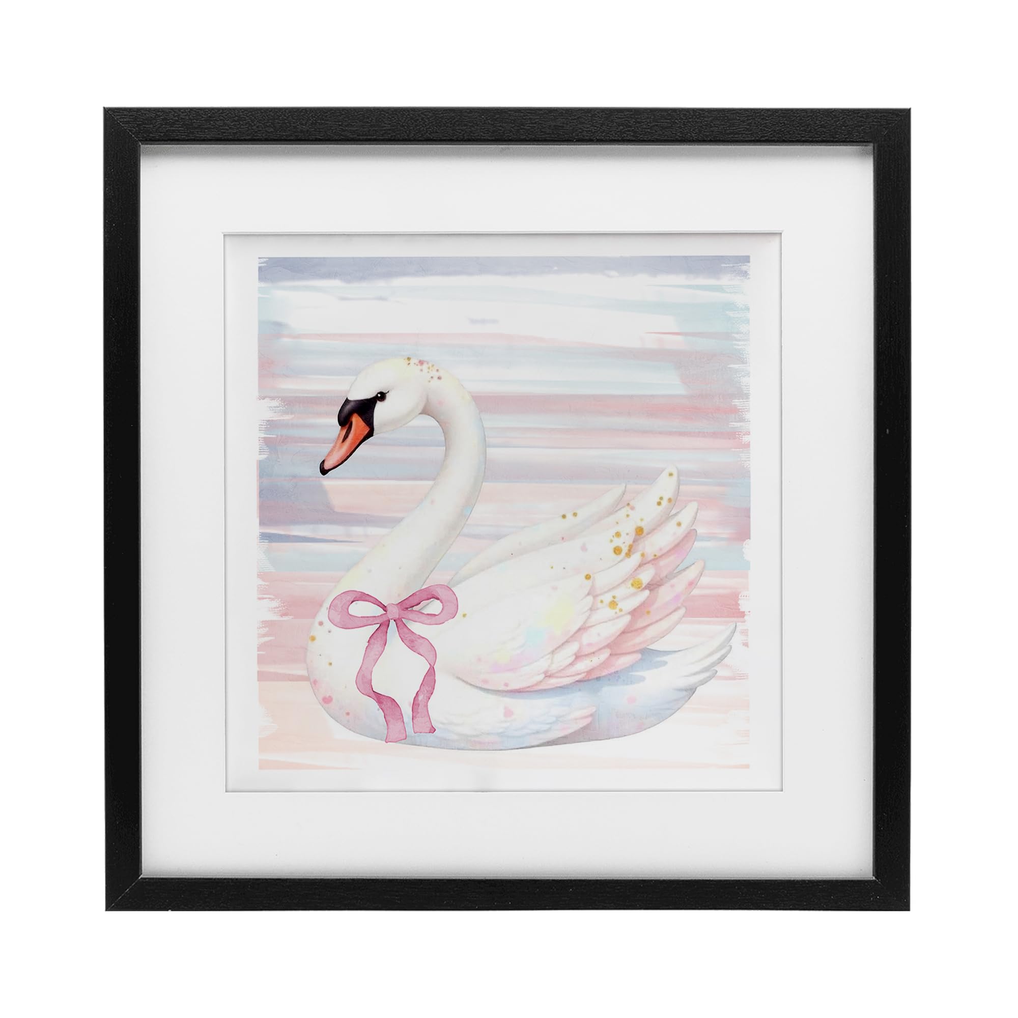 Stupell Industries Pastel Swan with Ribbon Black Framed Print Under Glass, design by Kim Allen, 13 x 13
