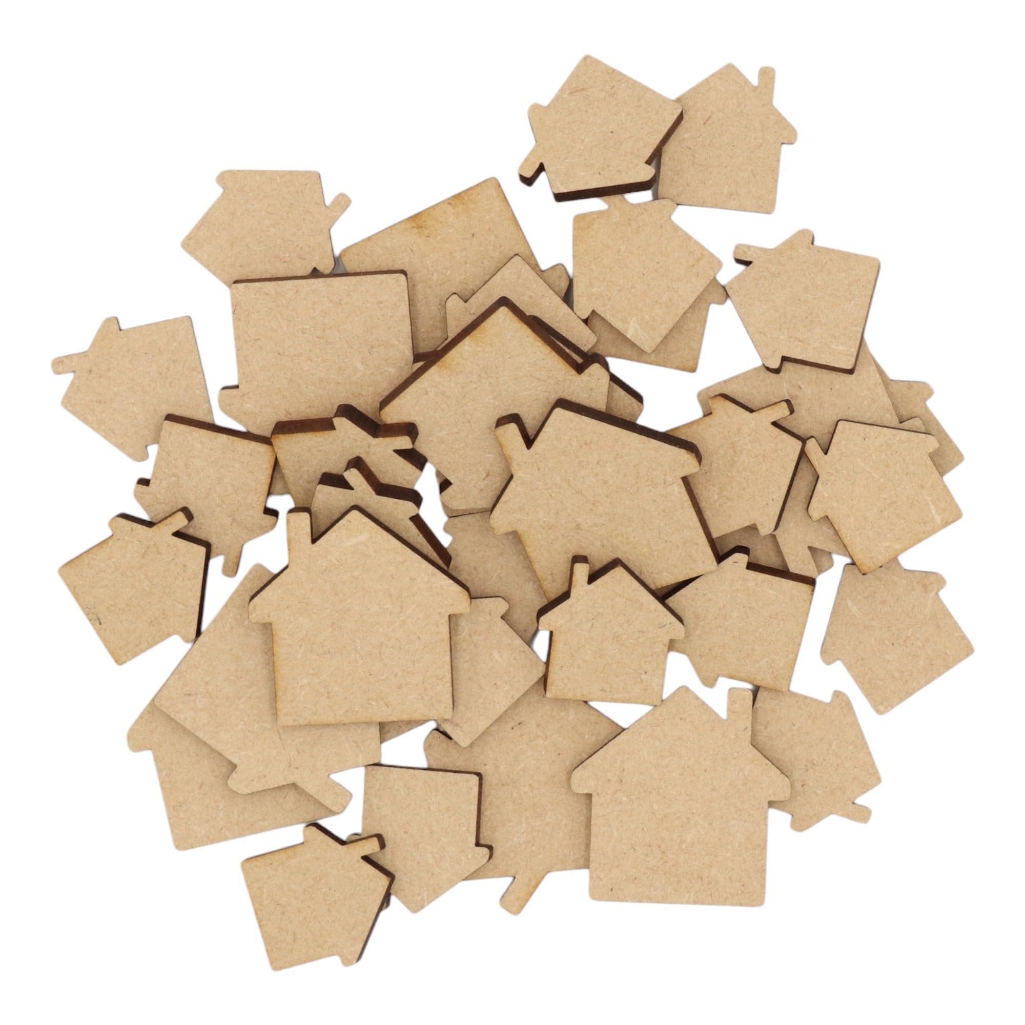 Wooden House Multiple Sizes - MDF Craft Shape Blank Decoration Embellishments Laser Cut DoodleTech (Size: 50mm / Pack: 25)