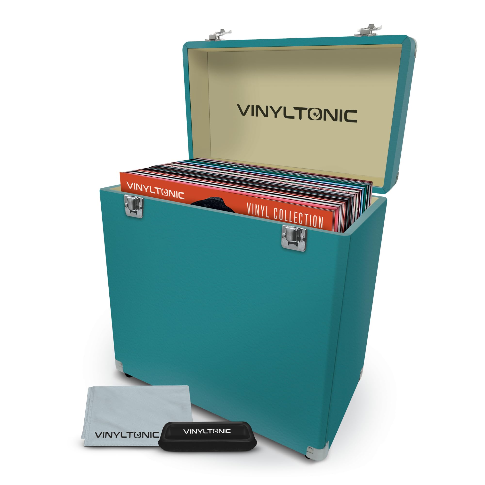 Vinyl Tonic PU Leather 12"" Vinyl Record Box 40 with Velvet Brush & Microfibre...