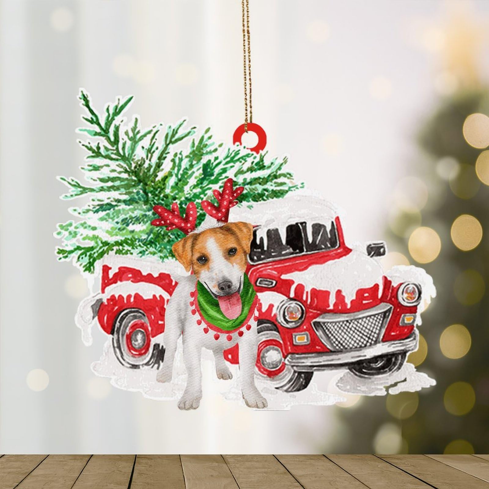 WoGuangis Ornamento regalo per albero di Natale Bull Terrier Ornamenti natalizi in acrilico Bull Terrier Lanterne per cani Corna di Natale Ornamento per albero di Natale 10,2 cm Regalo di