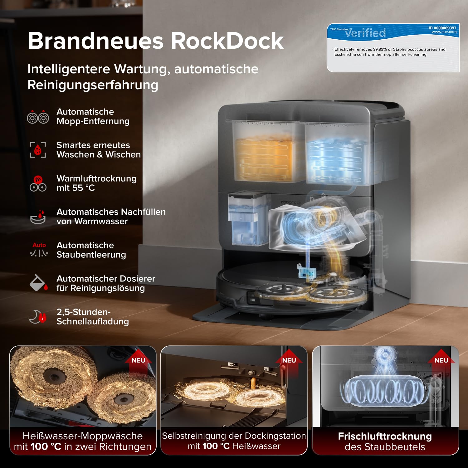 roborock Saros 20 Set Saugroboter mit Wischfunktion&angebbarem Wischmopp, AdaptiLift Chassis 3.0, 36.000 Pa Saugkraft, Autonomes StarSight System 2.0, DirTect-Technologie, Brandneues RockDock