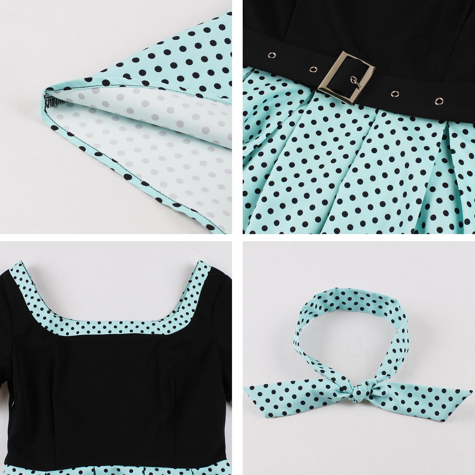 Robe midi vintage des années 1950 pour femme - Style Hepburn - À pois - Manches courtes - Ligne A - Swing Pinup - Robe midi d'été décontractée - Cocktail - Soirée - Robe formelle