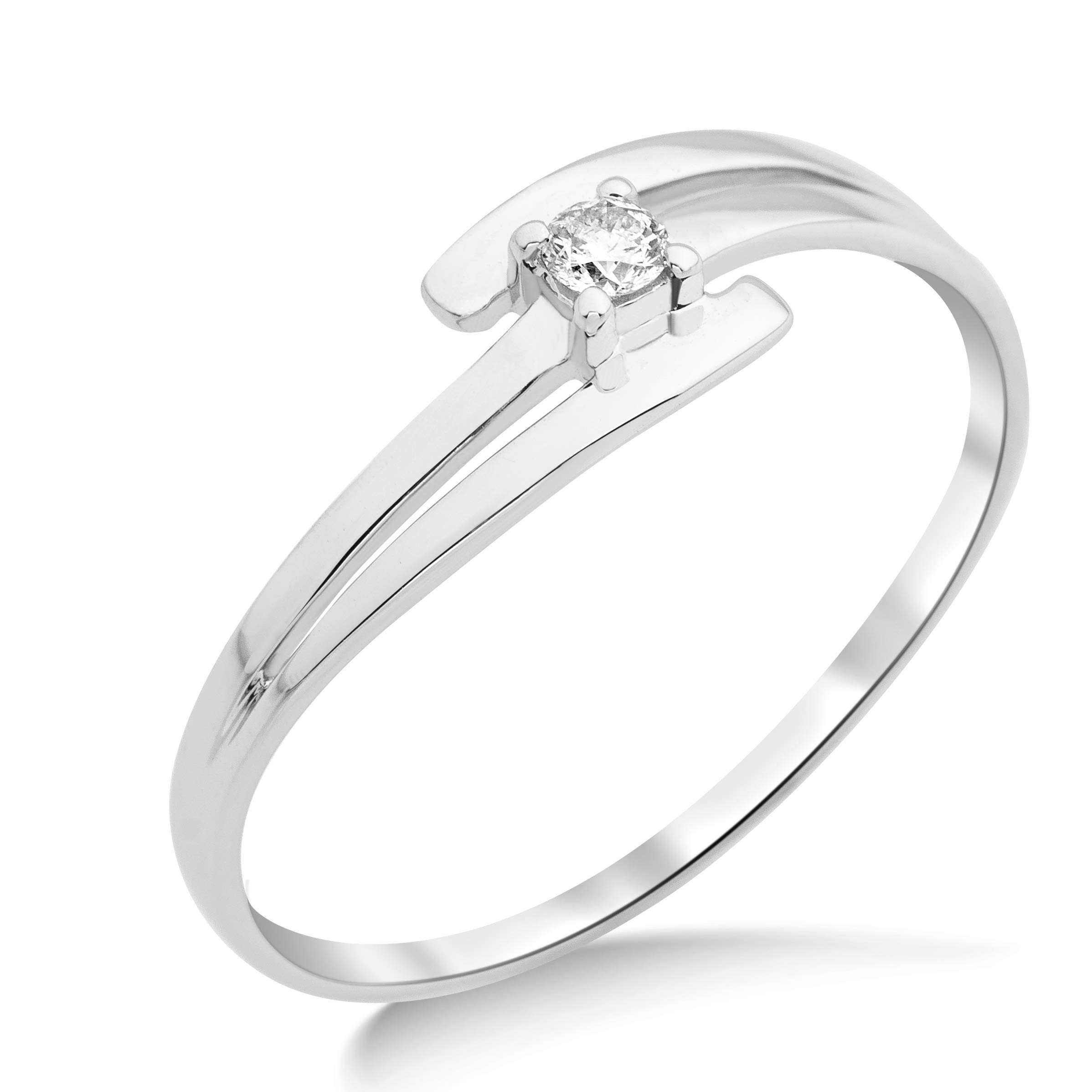 MIORE Anillo solitario de diamante de compromiso para mujer, oro blanco de 9 quilates, oro 375, diamante brillante de 0,05 quilates