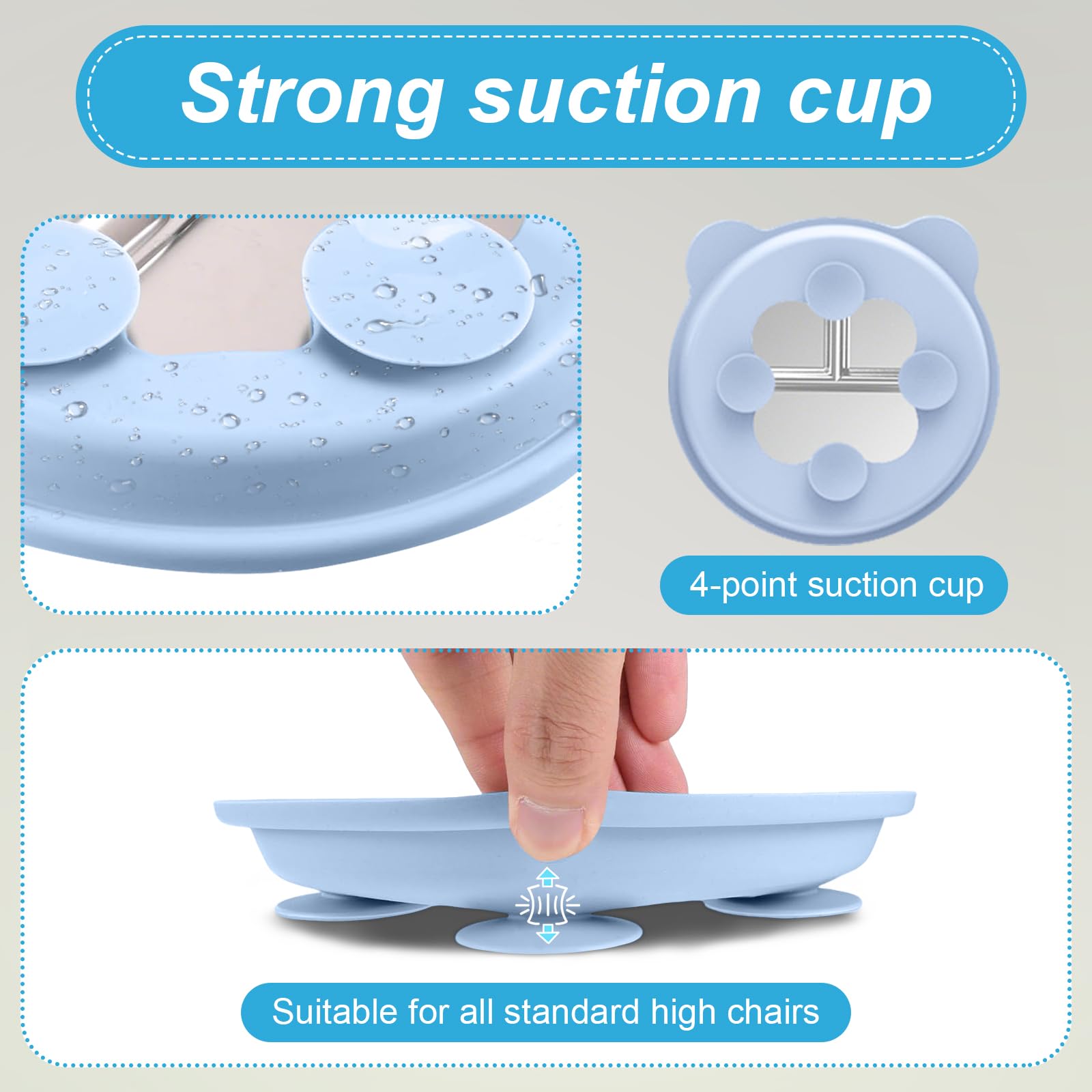 Zyluniy 2 pezzi Piatto Bambini in Acciaio Inox con Ventosa, Piatto Diviso Antiscivolo con Manica Silicone Rimovibile - Non Tossico Senza BPA per Svezzamento Autonomo e Bambini