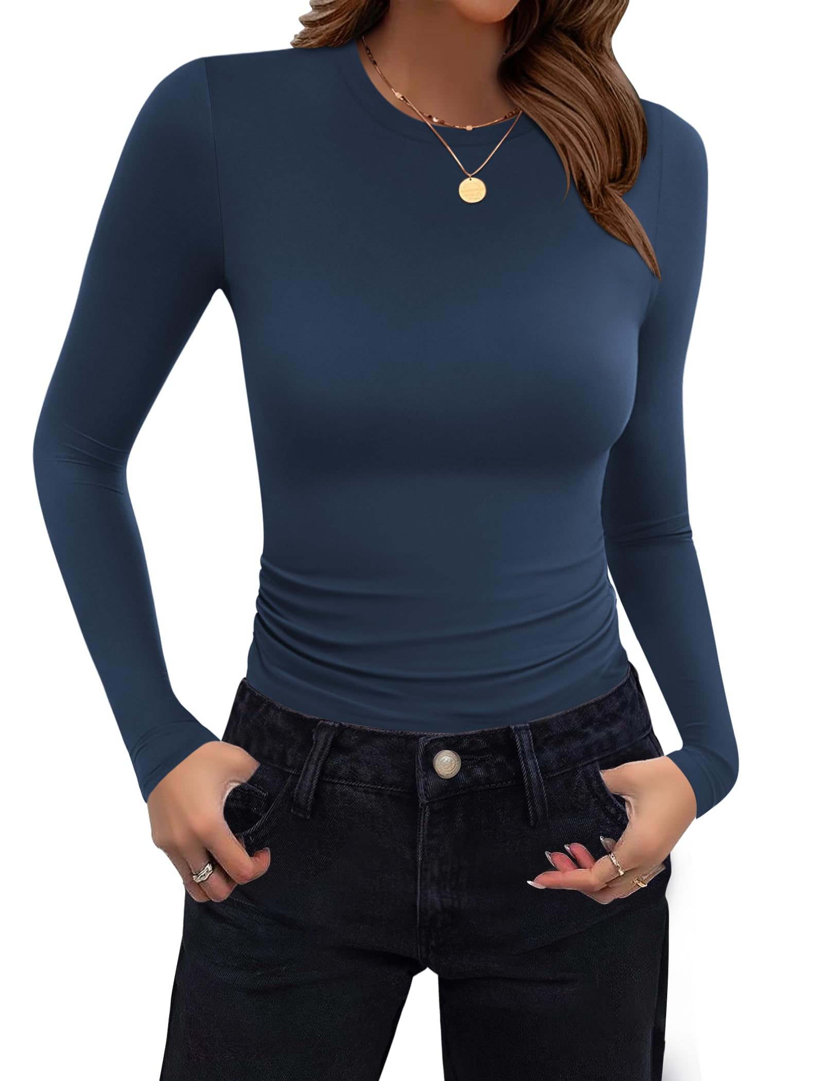 Zeagoo Maglietta Donna Maniche Lunghe Maglia Sexy Slim Fit Y2K Crop Top Elegante T-Shirt Girocollo Basic Solido Tee Casual Camicia Tops XS-XL