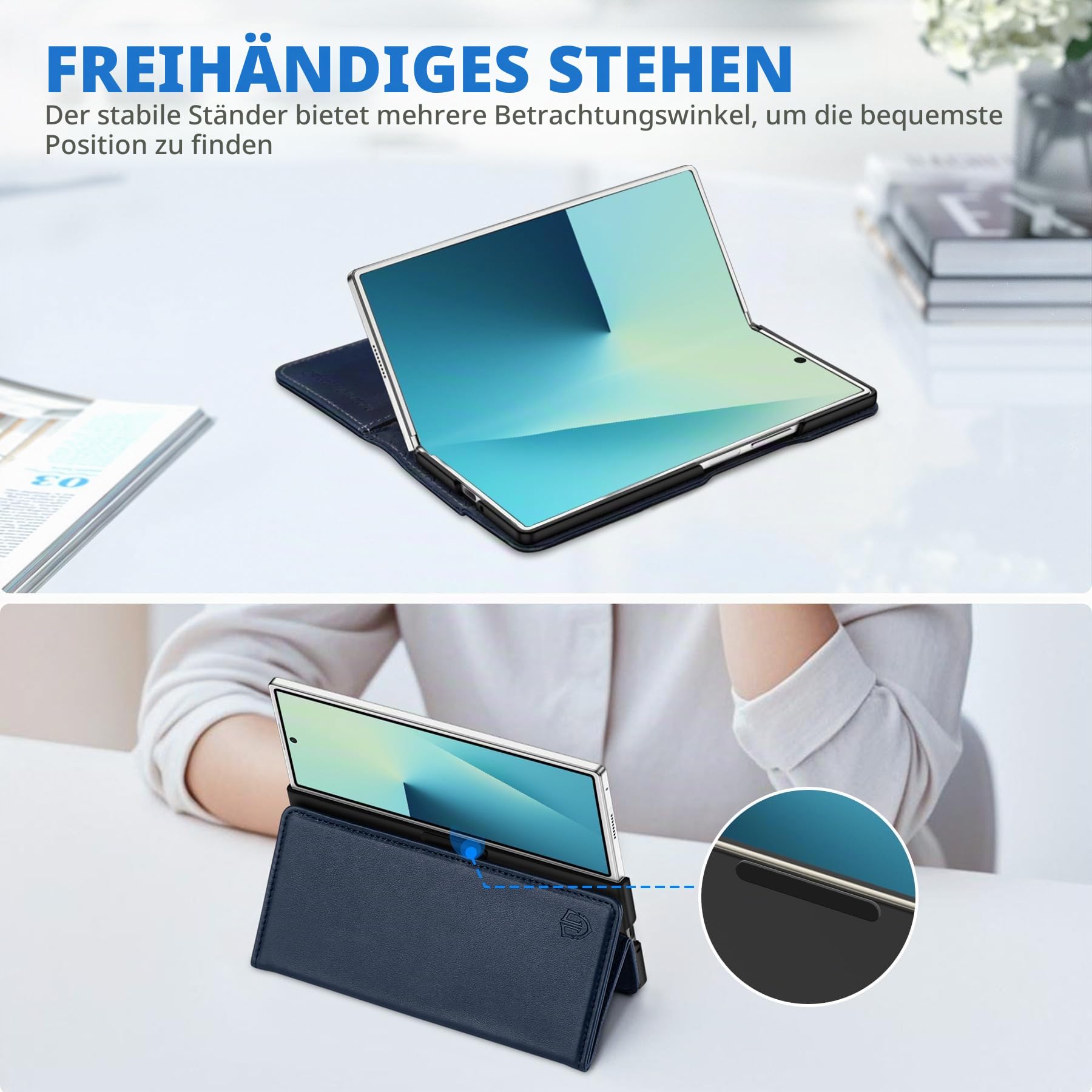 SHIELDON Lederhülle Kompatibel mit Galaxy Z Fold 7 (8,0") 2025, Marineblau