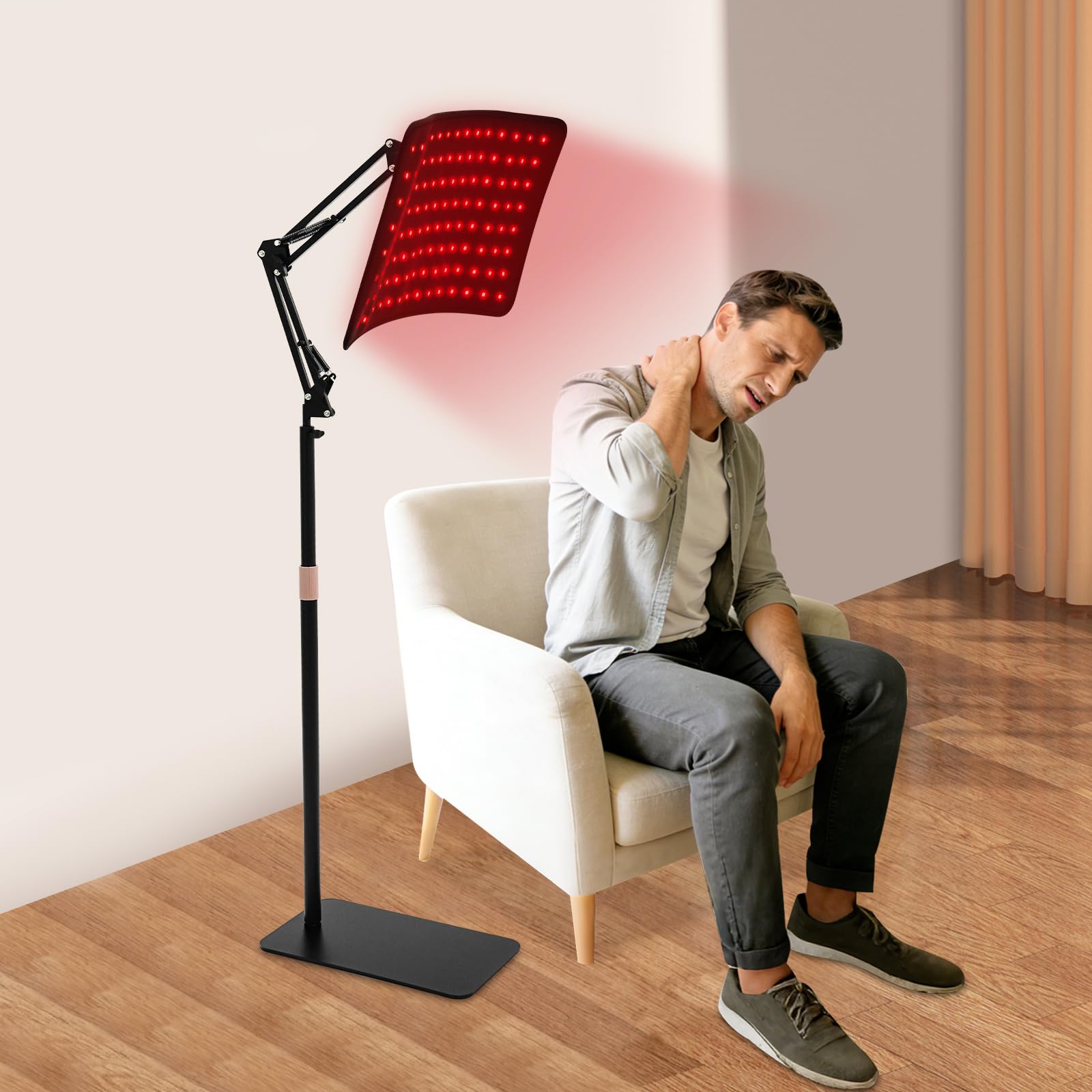 Lámpara de luz roja para cara y cuerpo, 850 nm y 660 nm, dos longitudes de onda, lámpara infrarroja, dispositivo de terapia con soporte ajustable y gafas protectoras (lámpara sin función de