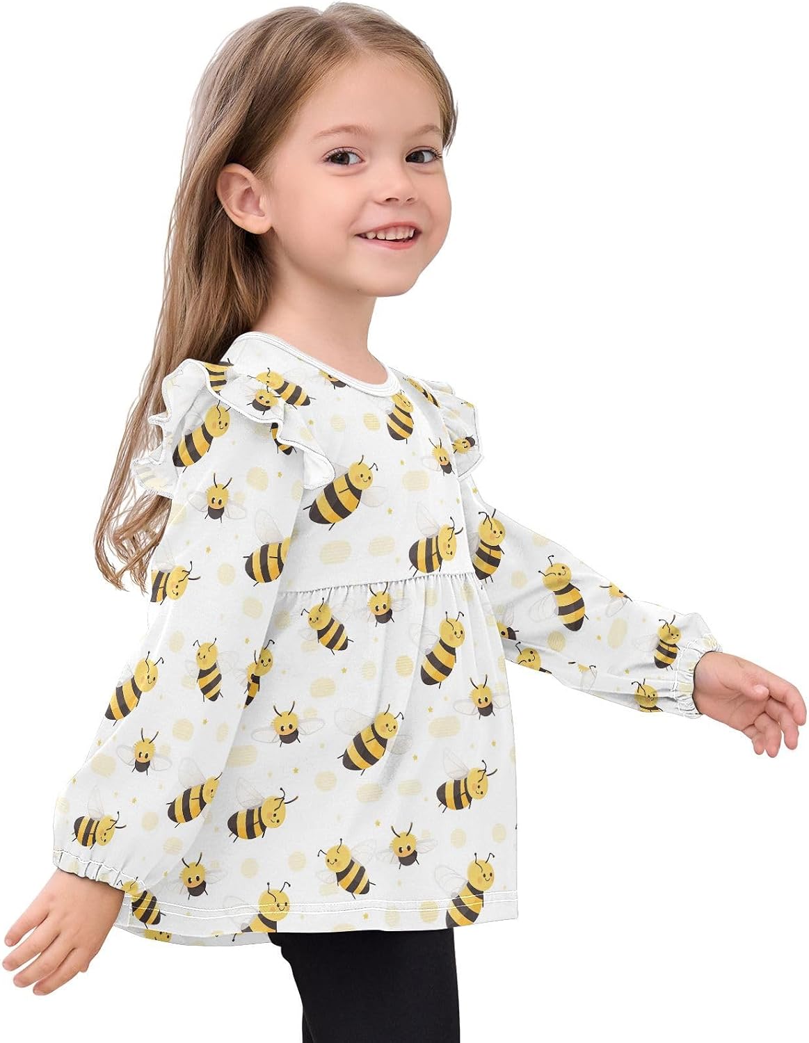 visesunny Toddler Clothes for Girls Bumblebee Fat Pattern Long Sleeve Fall Shirts Cotton Top with Ruffle Collar
