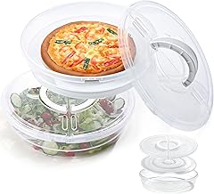 2 Pack 12 inch Food Storage Container with Lid and Handle, Reusable 2 Compartments Pizza Slice Storage Container, Pizza Storage Container Round for Cheese Cake, Corn Pie, Fruit White Clear Visible