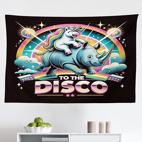 Miniatura 89 de Ambesonne Tapiz de fantasía, paisaje de fantasía con reloj, rayos de cielo de ensueño desde el techo, arte ficticio, colgante de pared ancho para