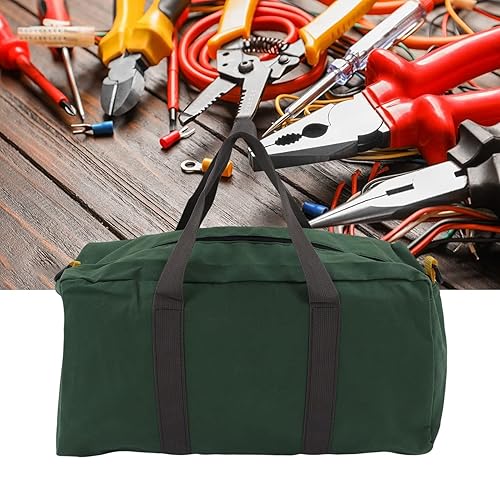 Miniatura 6 de Bolsa de herramientas de gran capacidad resistente con boca ancha, lona impermeable portátil para carpintería electricista, Verde