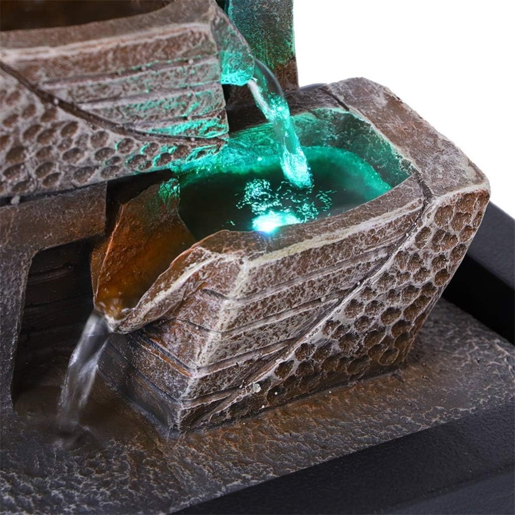 Resin Desktop Fountain Home Tabletop Water Decoration Ornament with LED Light
