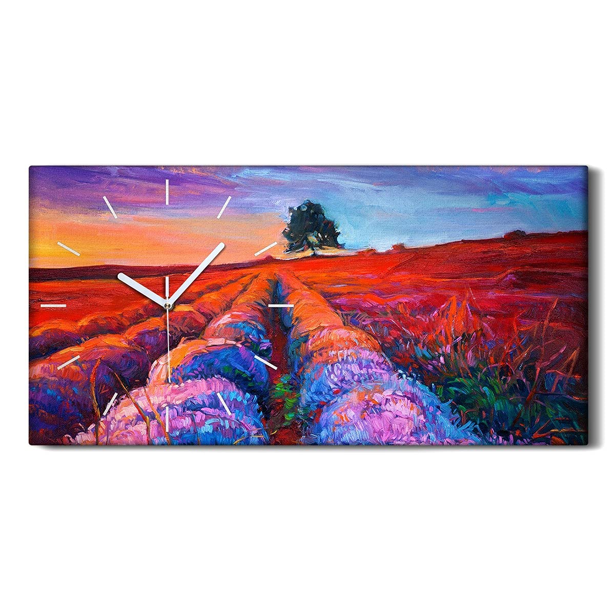 Horloge sur Toile Sans Tic-Tac Silencieuse Tableau Fleurs Moderne 60x30