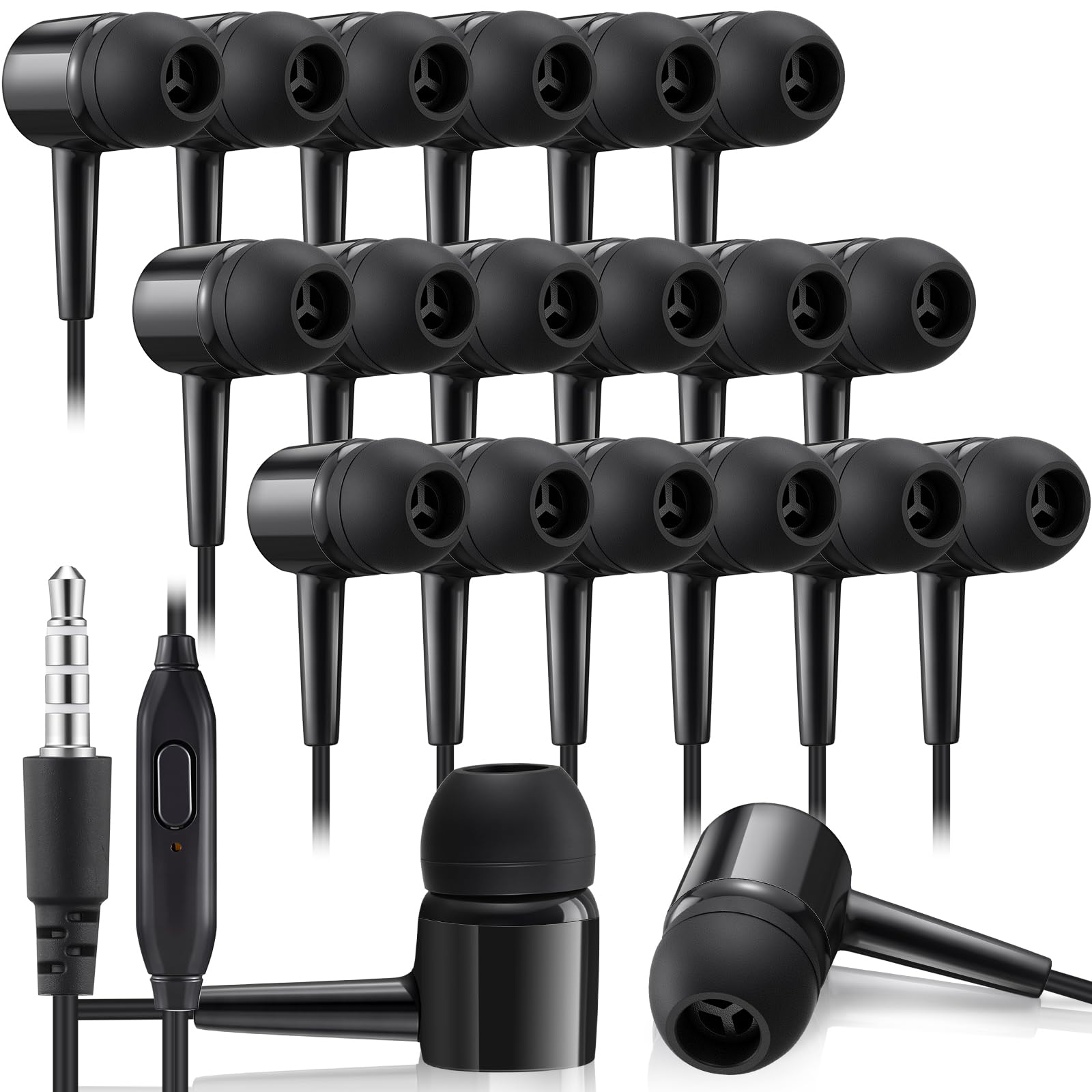 Xinnun 50 Pack Wired Ear Buds with Mic for Student, Classic, Black