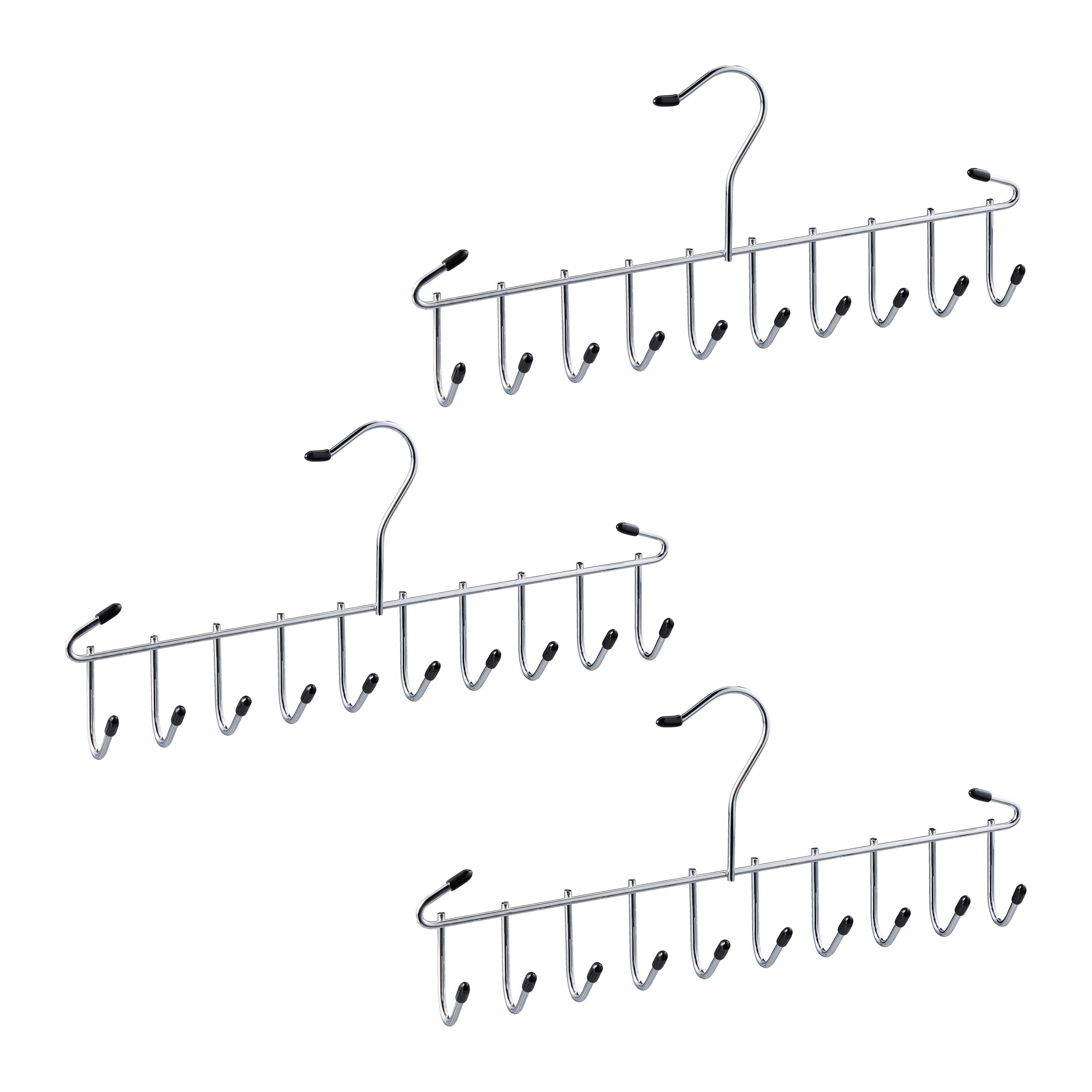 Relaxdays Belt Hangers, Set of 3, Metal, Space-Saving, 12 Hooks, Wardrobe & Closet Storage for Scarves, Tie Rack, Silver