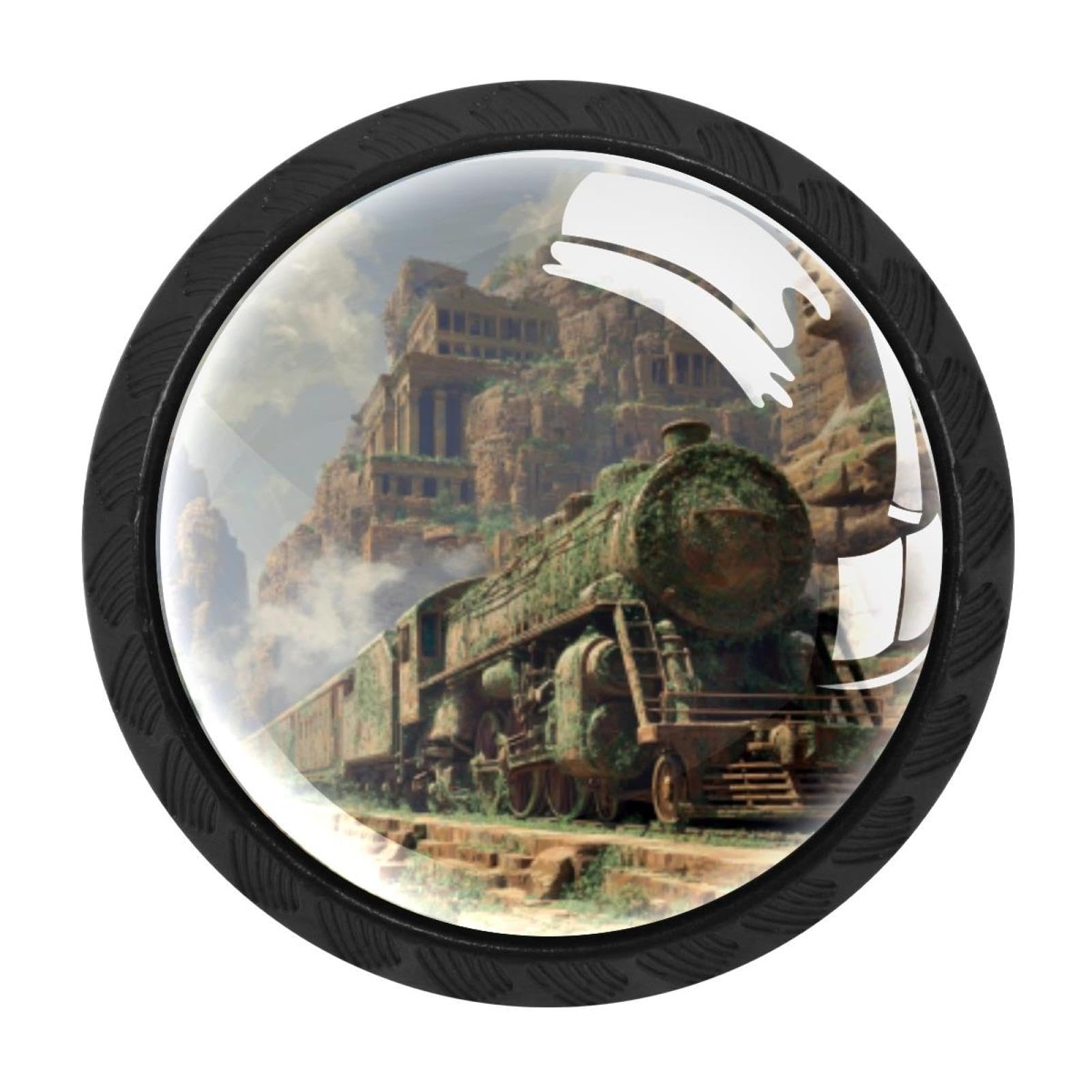 CHENZZZZ 4 Pack Ancient Train Dresser Drawer Cabinet Knobs Round Crystal Glass Knobs Pulls Handles for Kitchen Wardrobe Cupboard Door Hardware