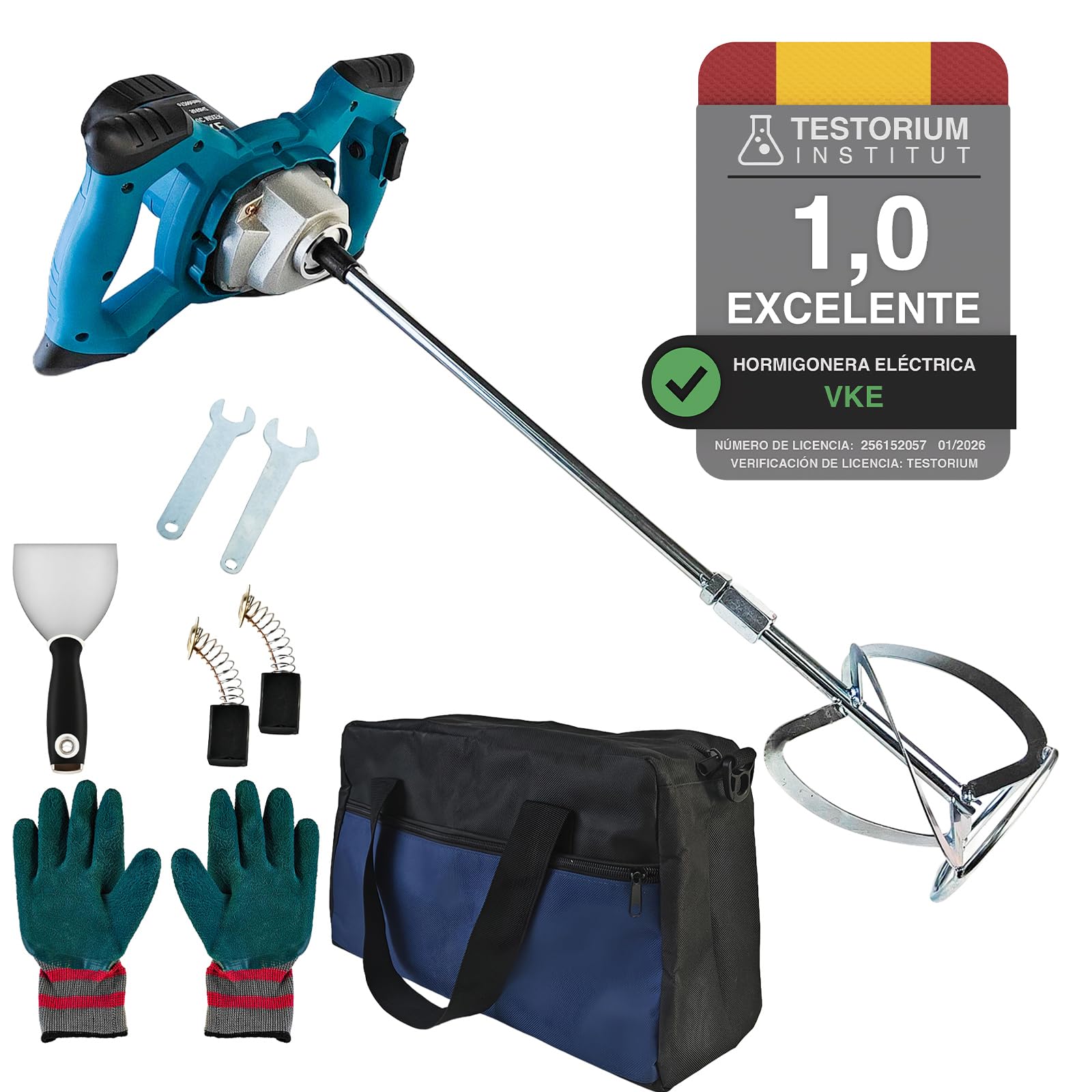 VKE Mezcladora de Mortero,Batidora Mortero de Mortero de 2400 W, 6 Velocidades, Mezclador de Hormigón con Botón de Velocidad Fija, Hormigoneras Electricas, Hormigonera con Bolsa de Almacenamiento,