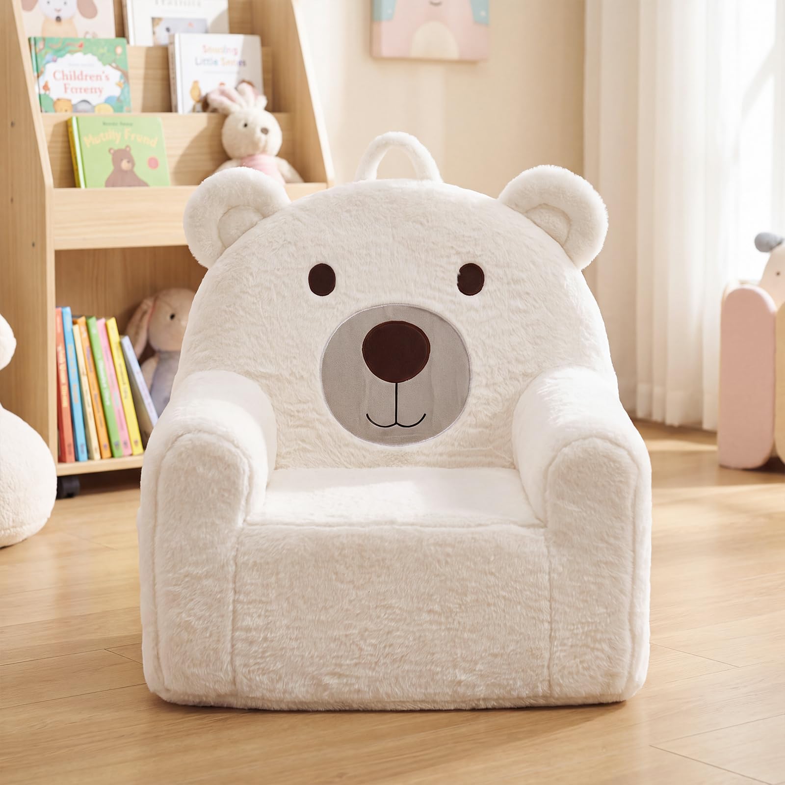 Ya-Home kids Sofa Faux Fur Toddler Chair Comfy Foam Filled, White Bear