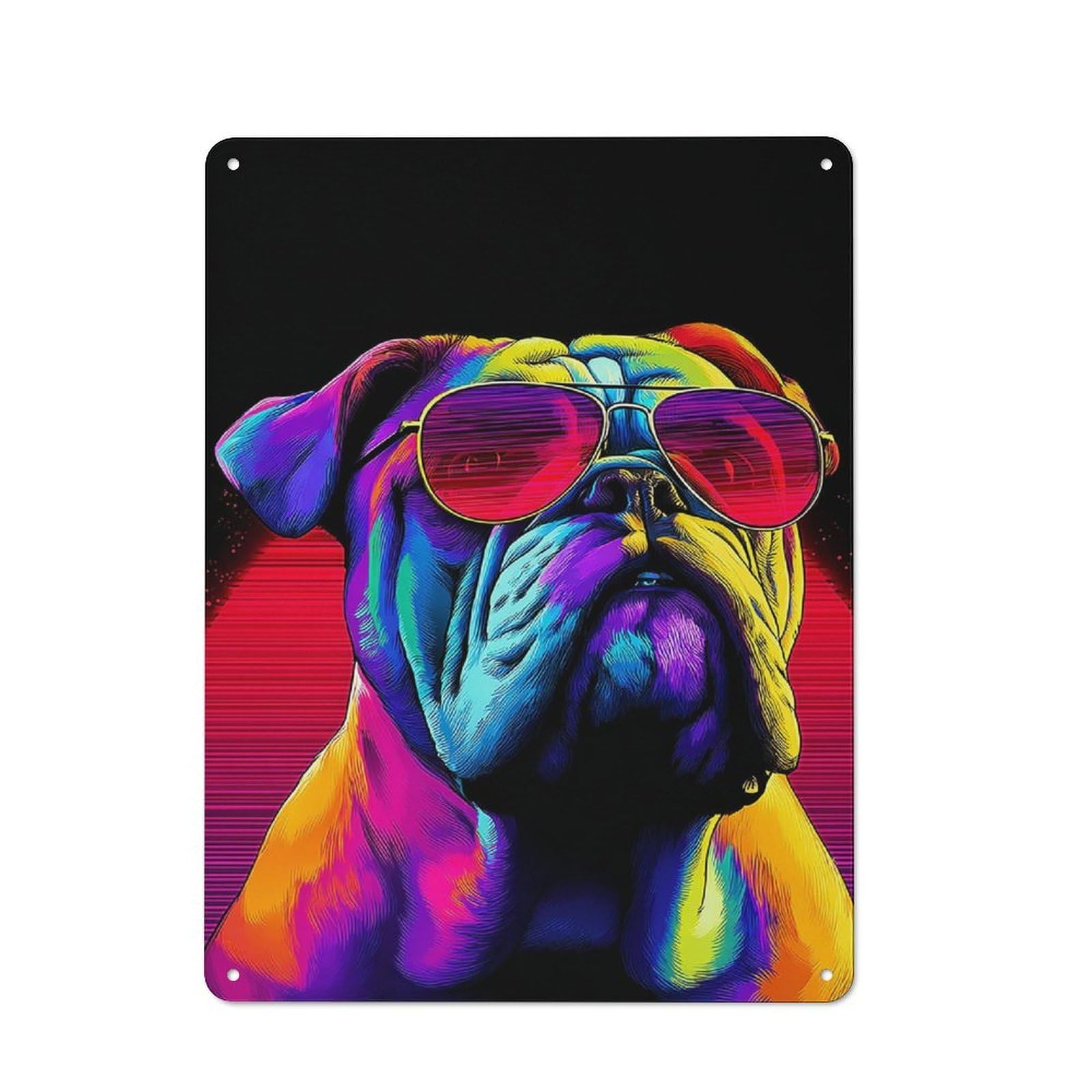 Junmoney Vibrant Bulldog In Sunglasses Art Print Clean Industrial Industrial Metal Sign 40X30cm, Studio Wall Art For Loft, Studio, Office Or Creative Room